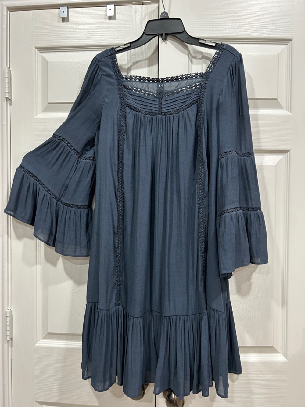 LOFT Slate Blue Boho Tiered Mini Dress